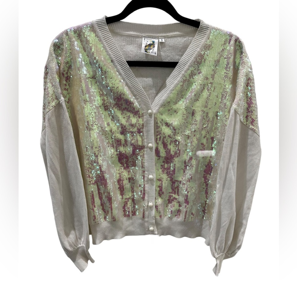 QUEEN OF SPARKLES Glittering Cardigan in Cream and Pink